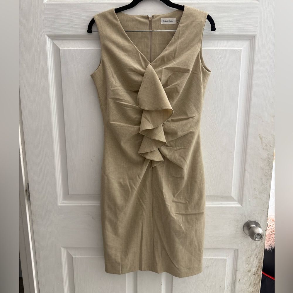 Calvin Klein front ruffles Light Tan Dress NWT Size 4